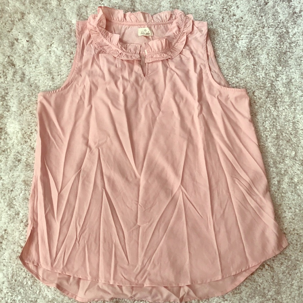 SOLD- Blush pink ruffle neck blouse